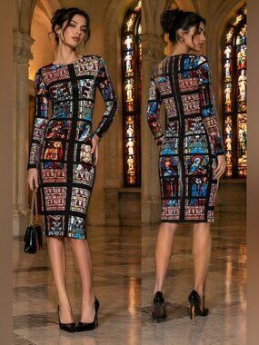 Urban Outfitters Glamorous Rare Stained Glass Midi Dress Sz S Artcore Gothic